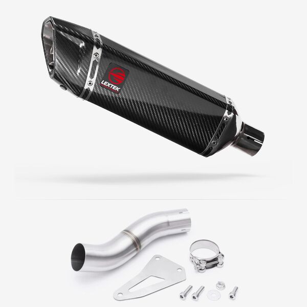 Lextek SP9C Gloss Carbon Fibre Exhaust 300mm Low Level with Link Pipe