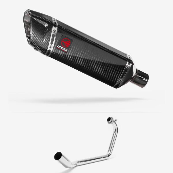 Lextek SP9C Gloss Carbon Fibre Exhaust System 300mm for Suzuki GSX-R 125 (17-24) GSX-S 125 (17-24)