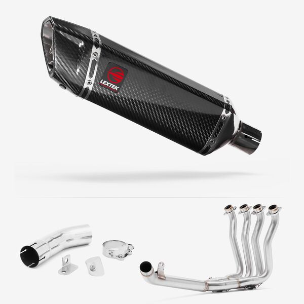 Lextek SP9C Gloss Carbon Fibre Exhaust 300mm with Link Pipe for Suzuki GSX-S 1000 F (15-20)