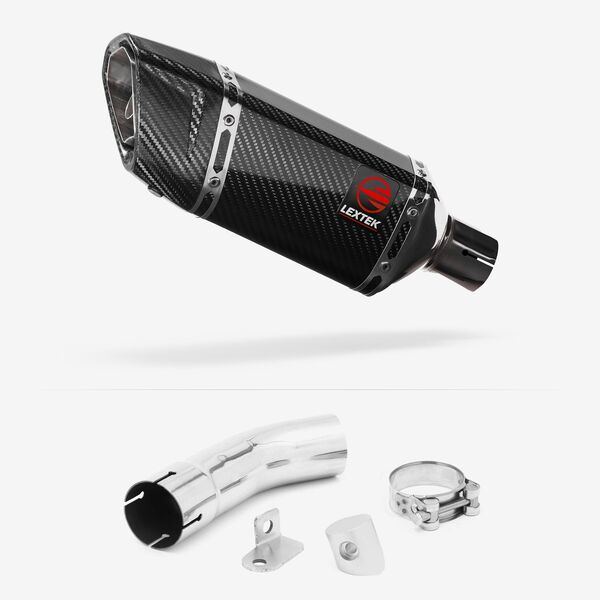 Lextek SP11C Gloss Carbon Fibre Exhaust 200mm with Link Pipe for Suzuki GSX-S 1000 (15-20)