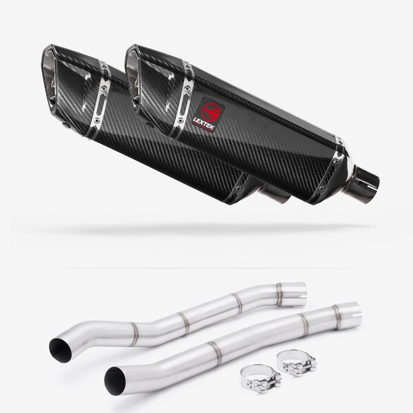 Lextek SP9C Gloss Carbon Fibre Exhaust 300mm with Link Pipes for Kawasaki ZZR1400 (12-19)