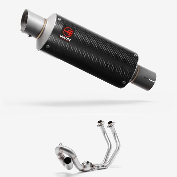 Lextek GP8C Carbon Fibre GP Stubby Exhaust System 240mm Low Level for Yamaha MT-07/XSR 700 (14-24)